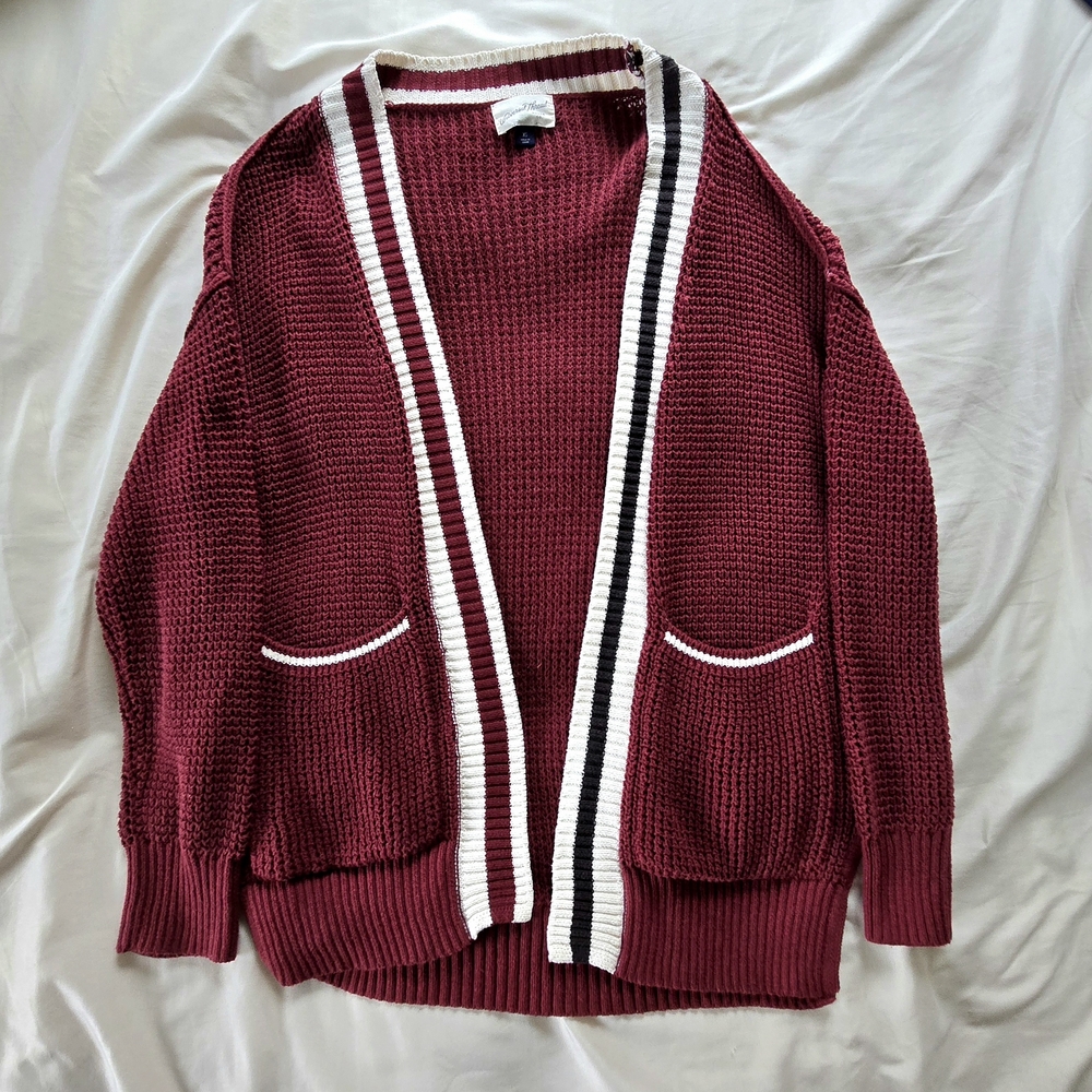 Women's Burgundy Open-Front Sweater